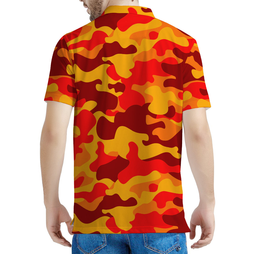 Orange Camouflage Print Men's Polo Shirt