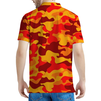 Orange Camouflage Print Men's Polo Shirt