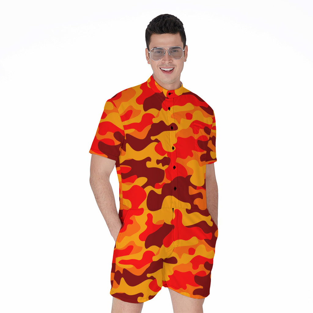 Orange Camouflage Print Men's Rompers