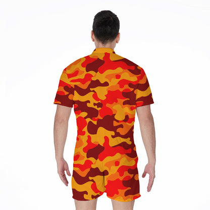 Orange Camouflage Print Men's Rompers