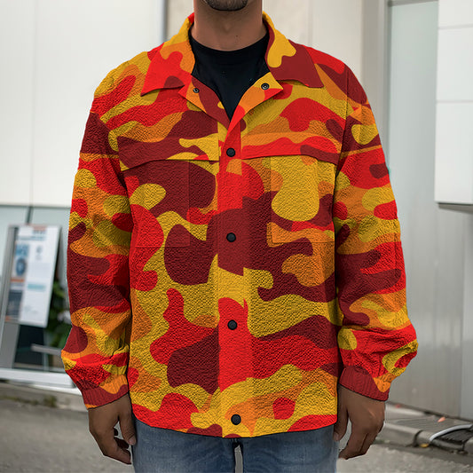 Orange Camouflage Print Men's Shirt Jacket