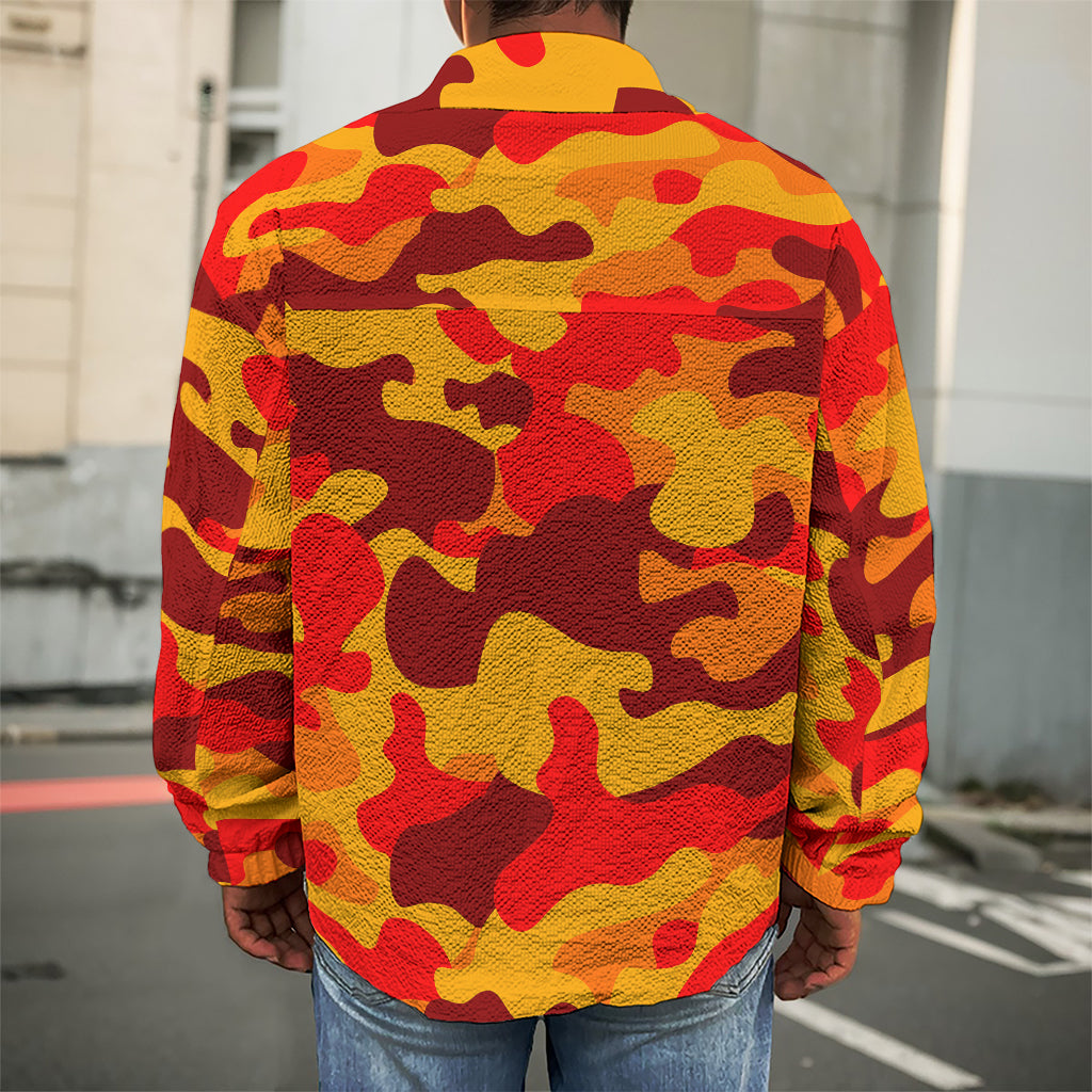 Orange Camouflage Print Men's Shirt Jacket