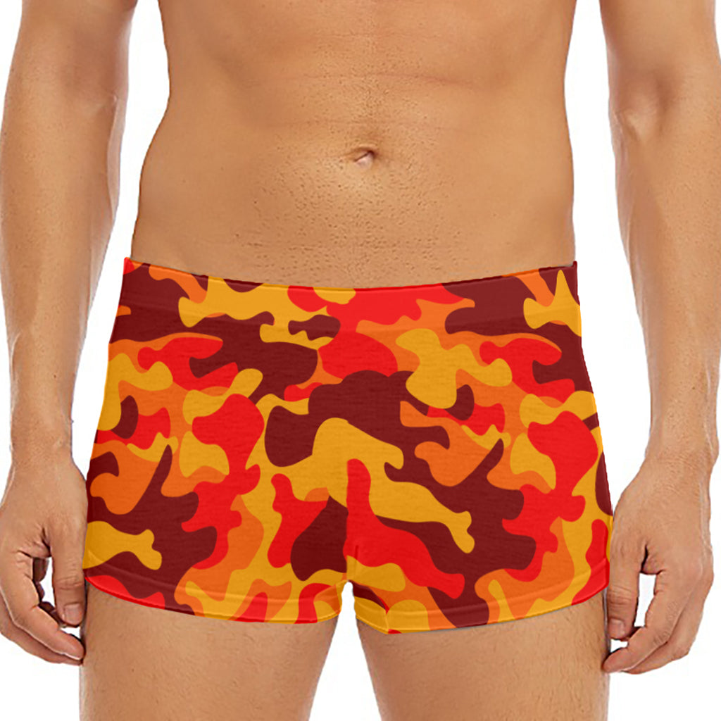 Orange Camouflage Print Men's Short Boxer Briefs
