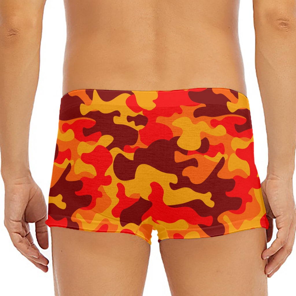 Orange Camouflage Print Men's Short Boxer Briefs