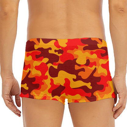 Orange Camouflage Print Men's Short Boxer Briefs
