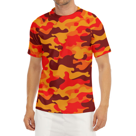 Orange Camouflage Print Men's Short Sleeve Rash Guard