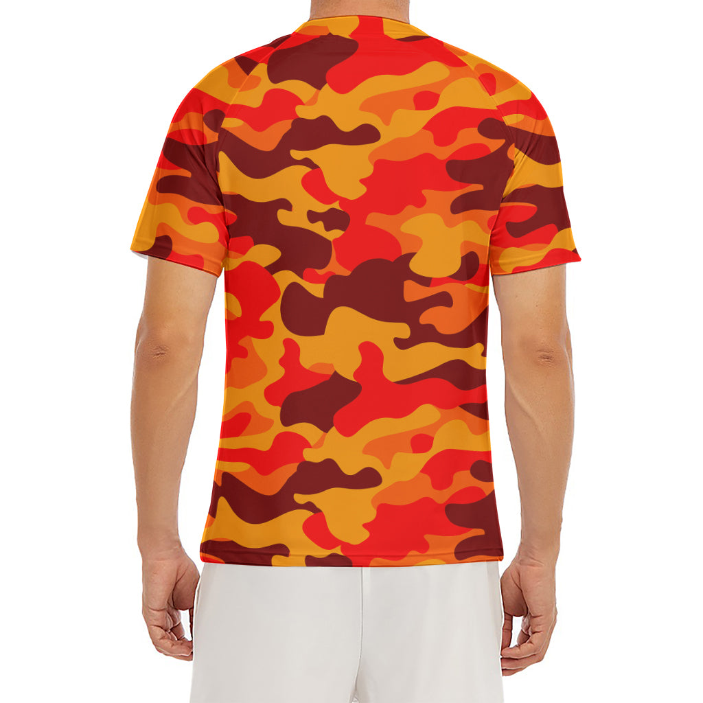 Orange Camouflage Print Men's Short Sleeve Rash Guard