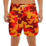 Orange Camouflage Print Men's Split Running Shorts