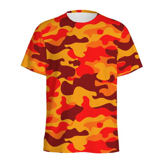 Orange Camouflage Print Men's Sports T-Shirt