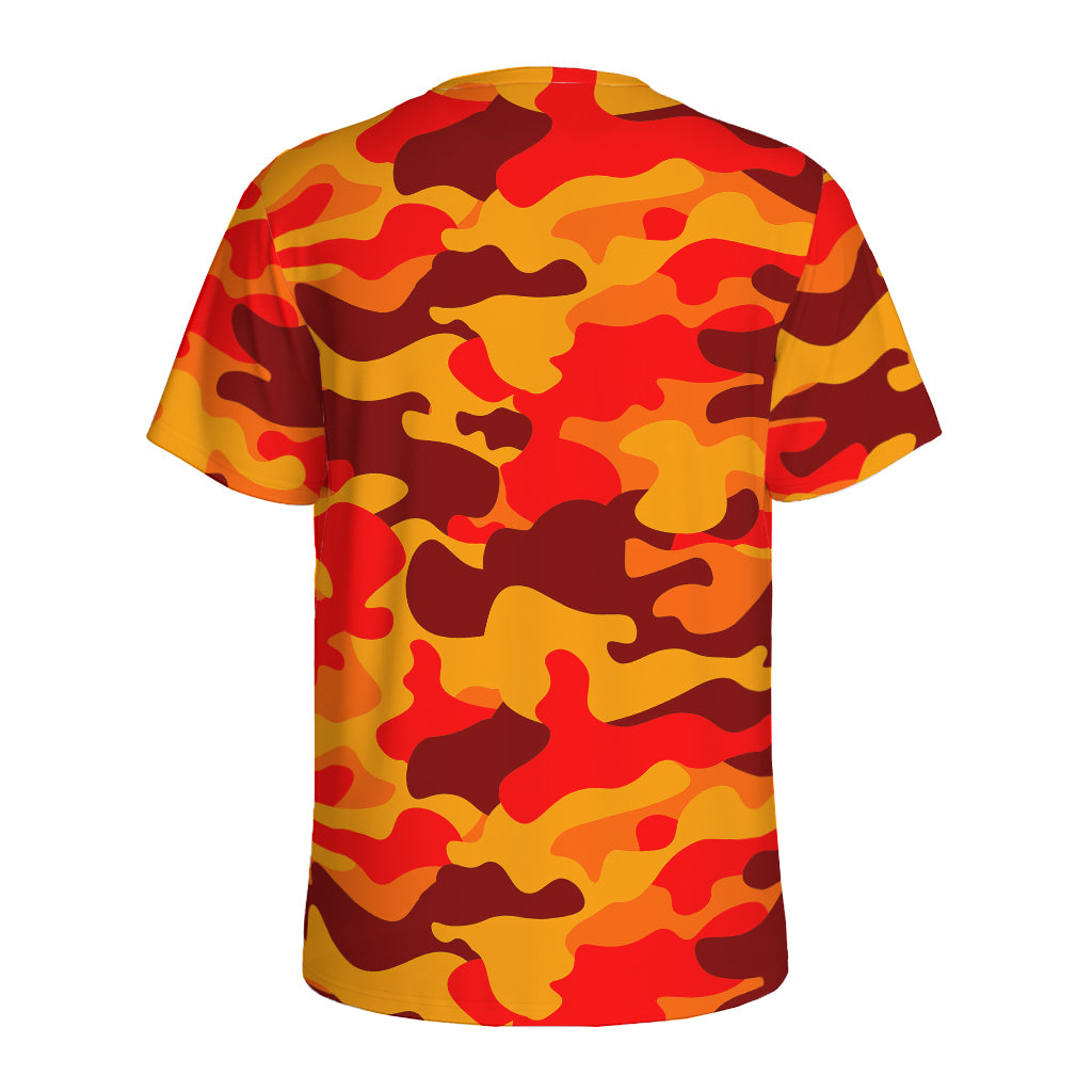 Orange Camouflage Print Men's Sports T-Shirt