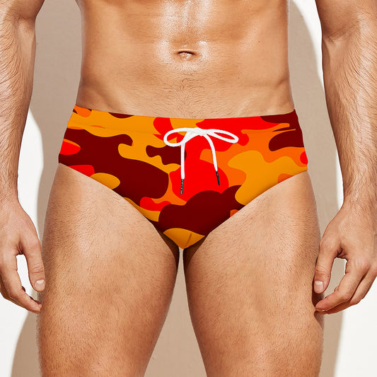 Orange Camouflage Print Men's Swim Briefs
