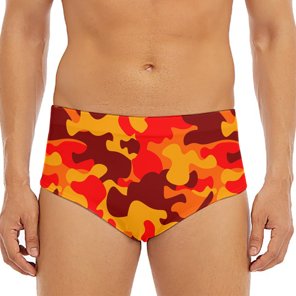 Orange Camouflage Print Men's Triangle Swim Briefs
