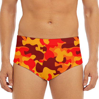 Orange Camouflage Print Men's Triangle Swim Briefs