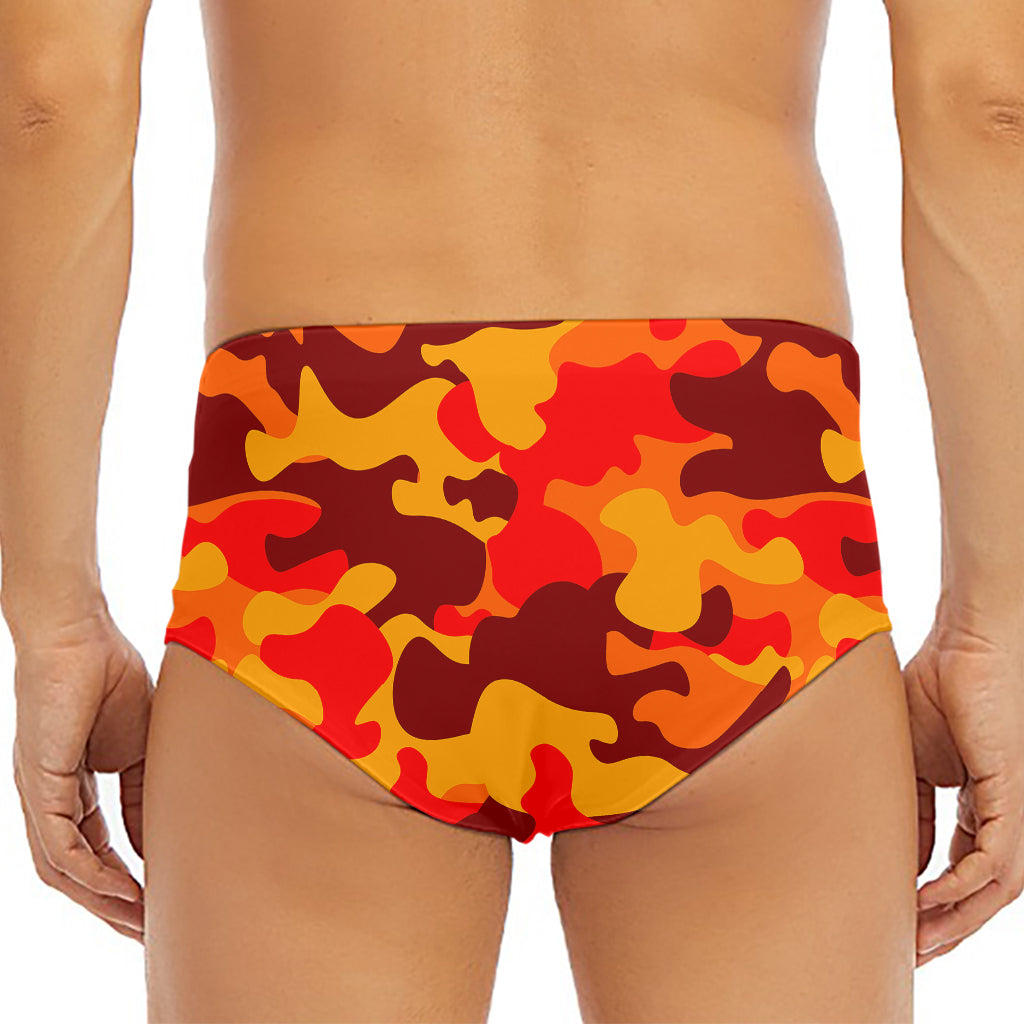 Orange Camouflage Print Men's Triangle Swim Briefs