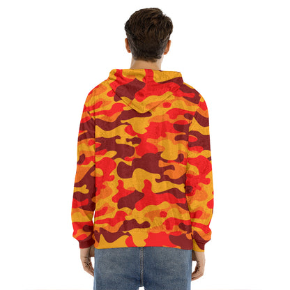 Orange Camouflage Print Men's Velvet Pullover Hoodie