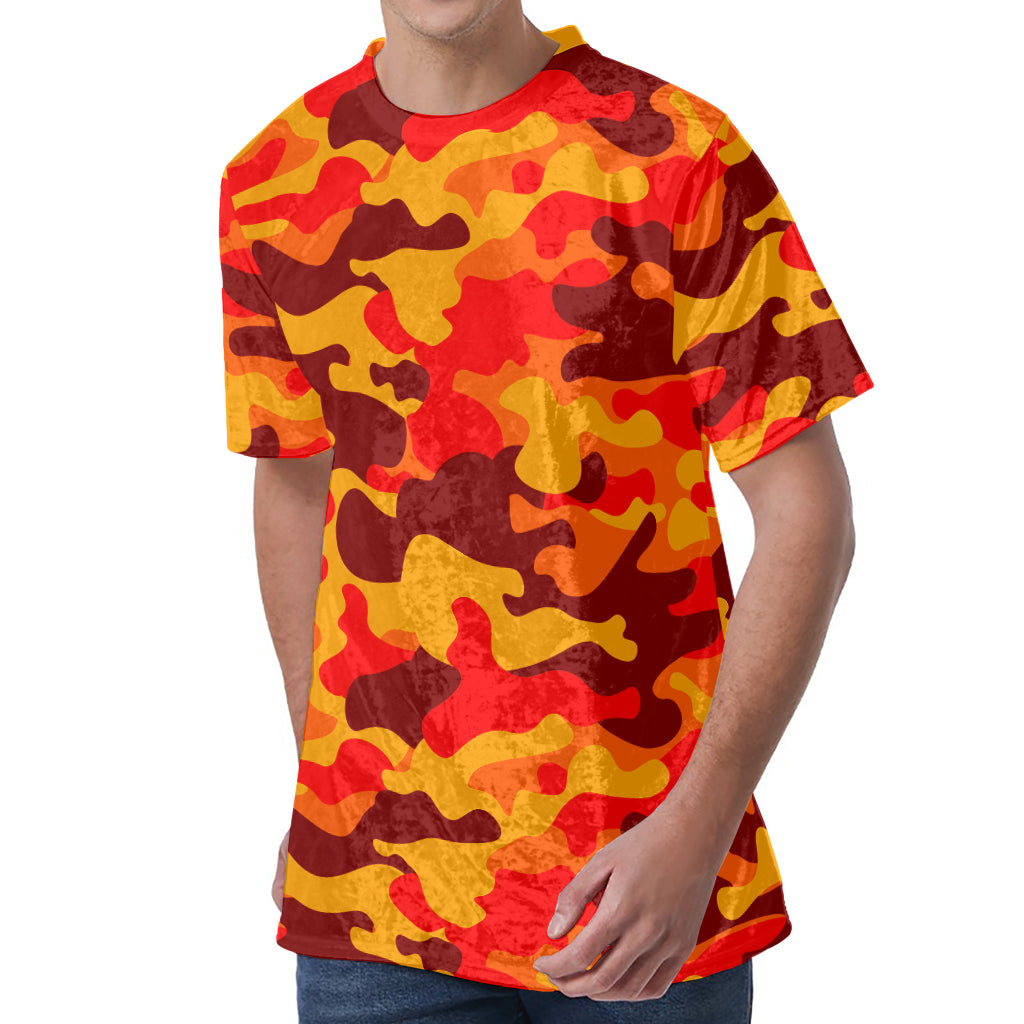 Orange Camouflage Print Men's Velvet T-Shirt
