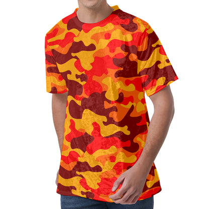 Orange Camouflage Print Men's Velvet T-Shirt