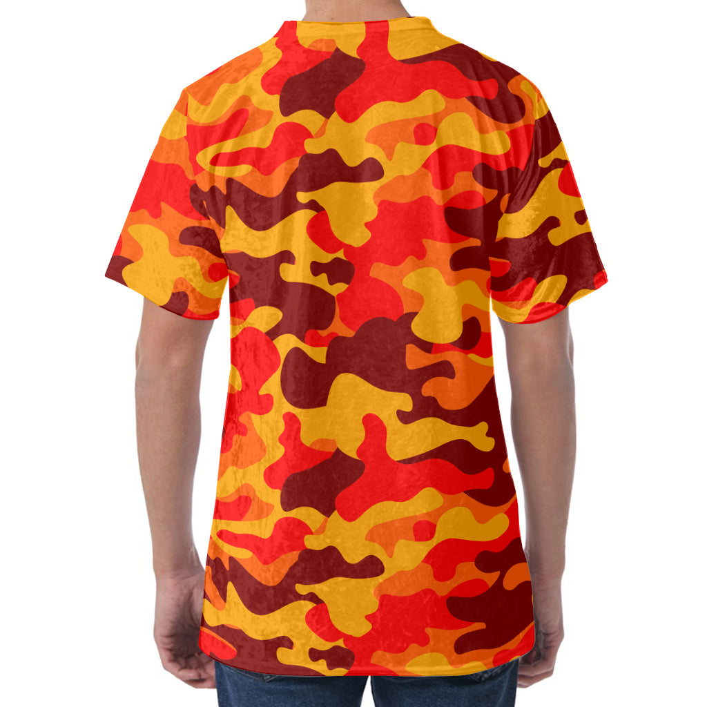 Orange Camouflage Print Men's Velvet T-Shirt
