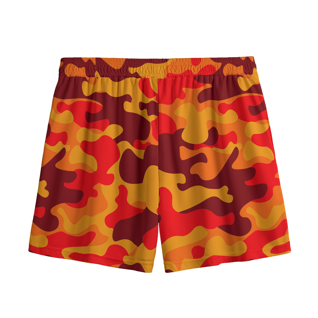 Orange Camouflage Print Mesh Shorts