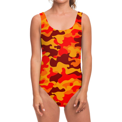 Orange Camouflage Print One Piece Swimsuit