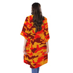 Orange Camouflage Print Open Front Beach Cover Up