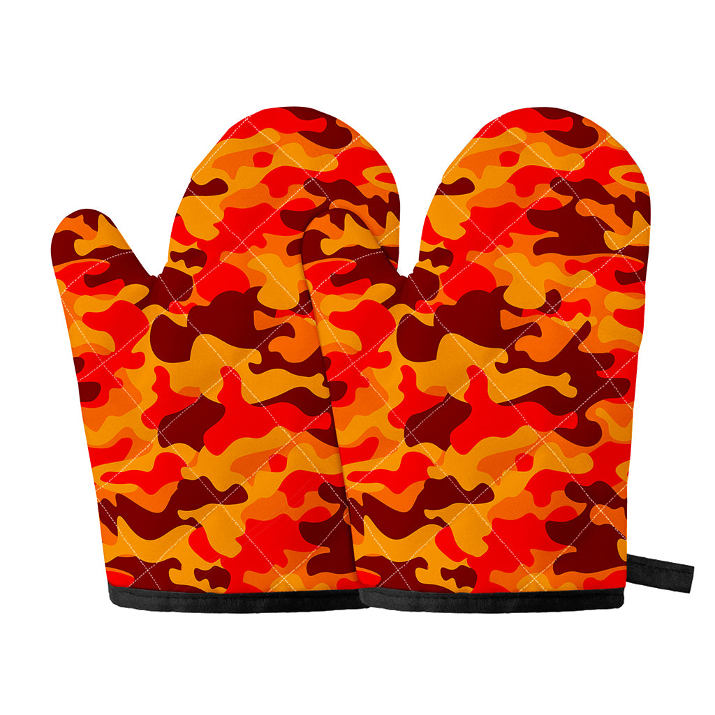 Orange Camouflage Print Oven Mitts