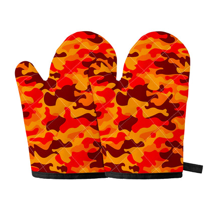 Orange Camouflage Print Oven Mitts