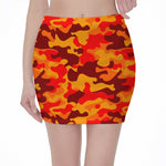 Orange Camouflage Print Pencil Mini Skirt