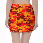 Orange Camouflage Print Pencil Mini Skirt