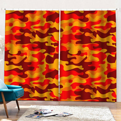 Orange Camouflage Print Pencil Pleat Curtains