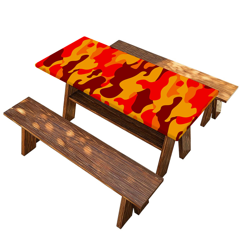 Orange Camouflage Print Picnic Table Cover