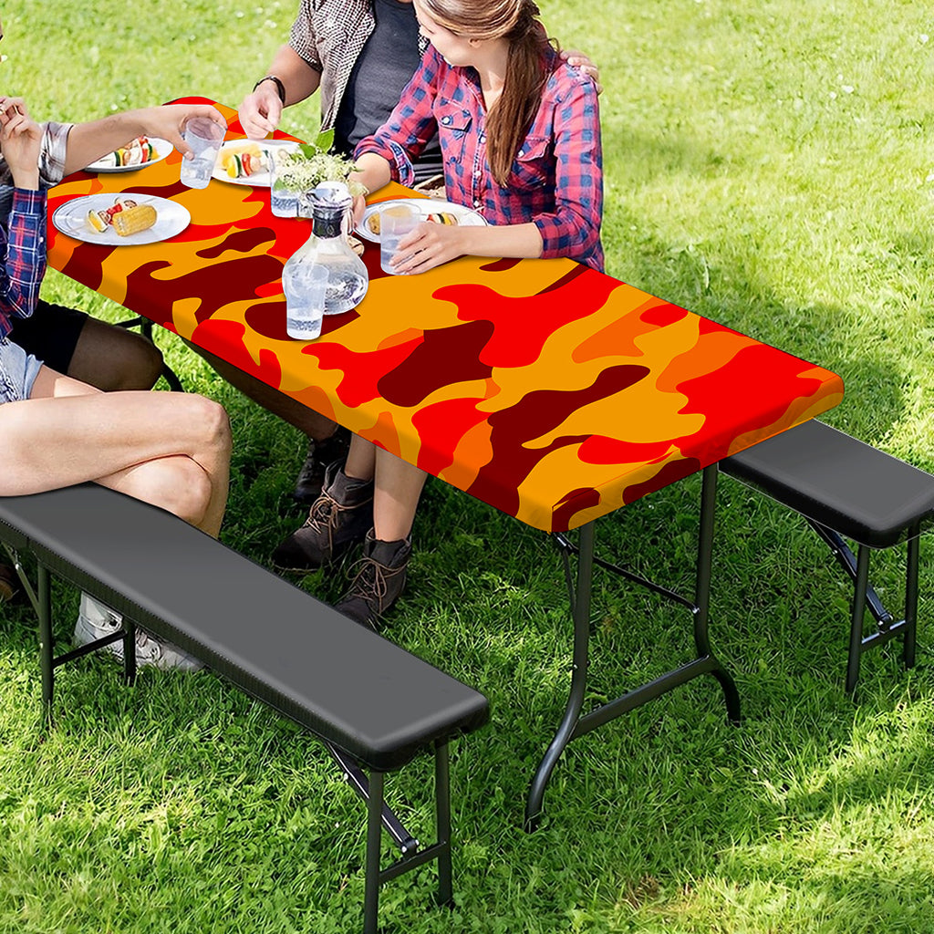 Orange Camouflage Print Picnic Table Cover