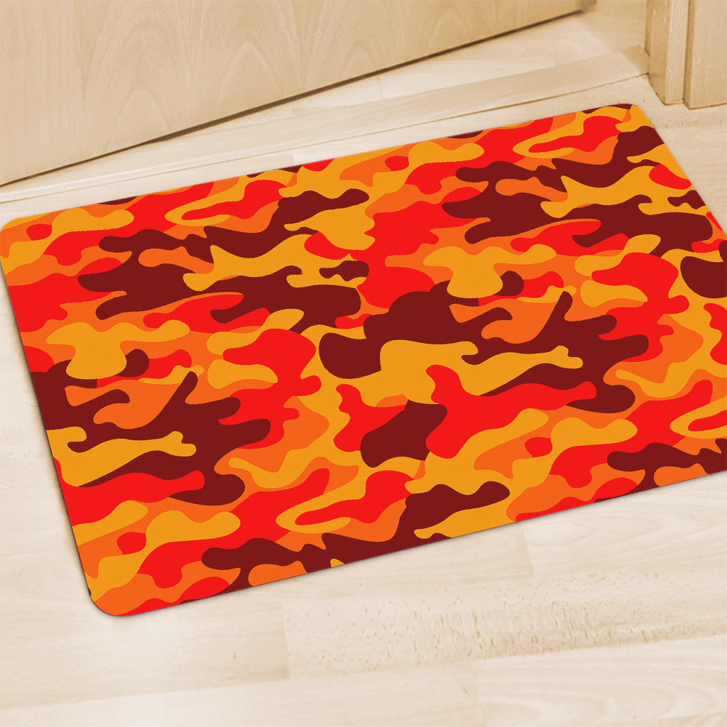 Orange Camouflage Print Polyester Doormat