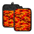 Orange Camouflage Print Pot Holders With Pocket