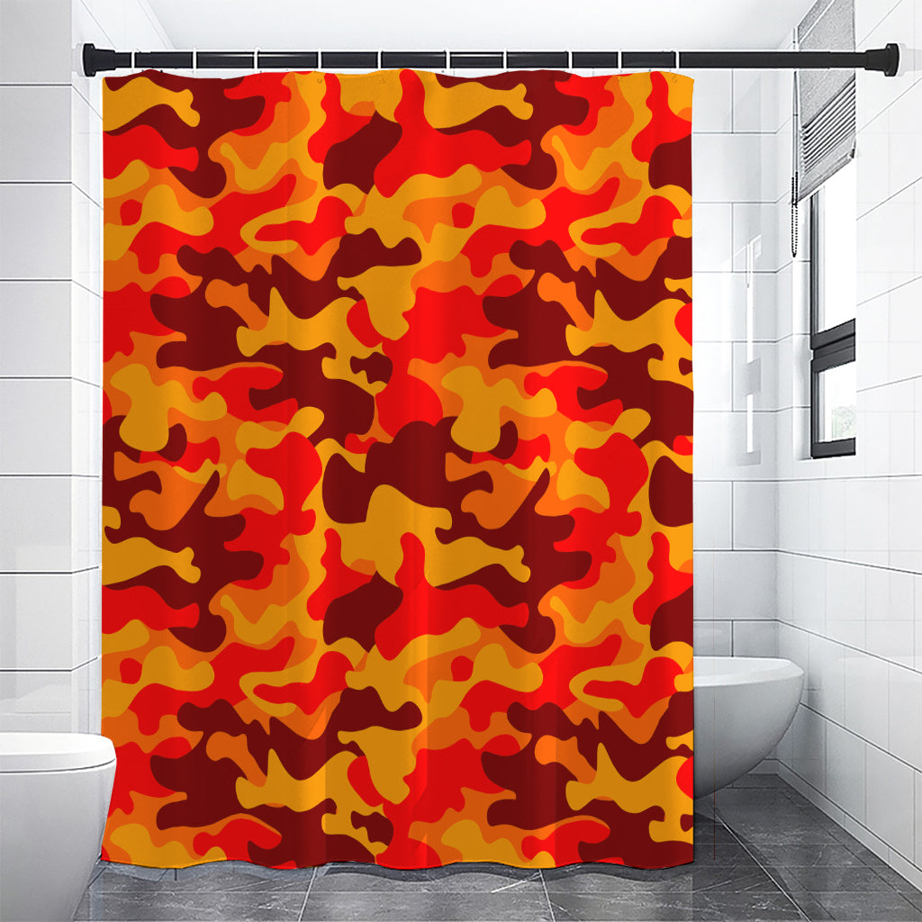 Orange Camouflage Print Premium Shower Curtain