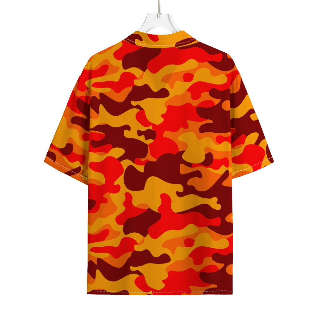 Orange Camouflage Print Rayon Hawaiian Shirt