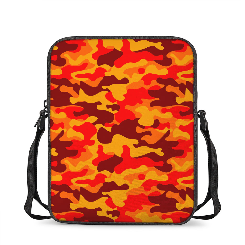 Orange Camouflage Print Rectangular Crossbody Bag