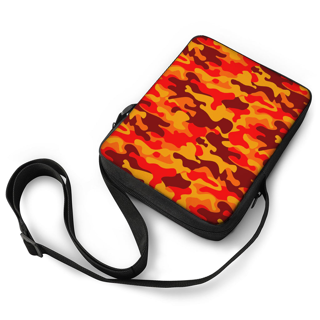 Orange Camouflage Print Rectangular Crossbody Bag