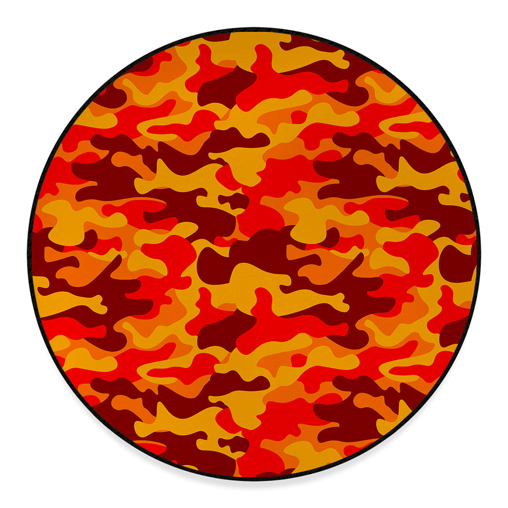 Orange Camouflage Print Round Floor Mat