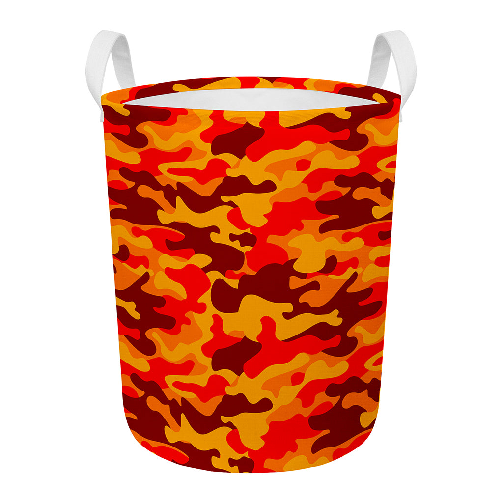 Orange Camouflage Print Round Laundry Basket