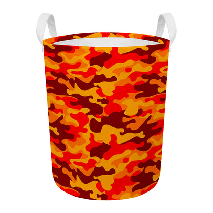 Orange Camouflage Print Round Laundry Basket