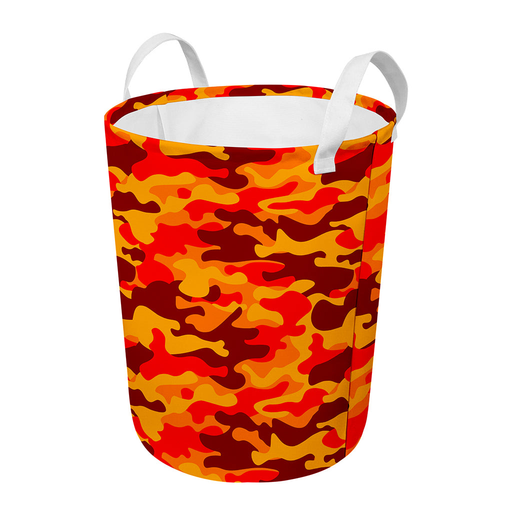 Orange Camouflage Print Round Laundry Basket