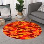 Orange Camouflage Print Round Rug