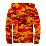 Orange Camouflage Print Sherpa Lined Zip Up Hoodie