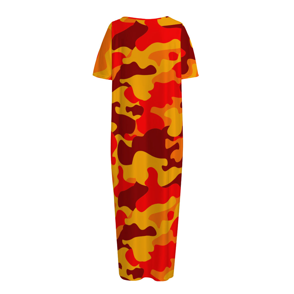 Orange Camouflage Print Short Sleeve Long Nightdress