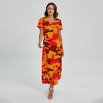Orange Camouflage Print Short Sleeve Maxi Dress