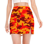 Orange Camouflage Print Side Slit Mini Skirt
