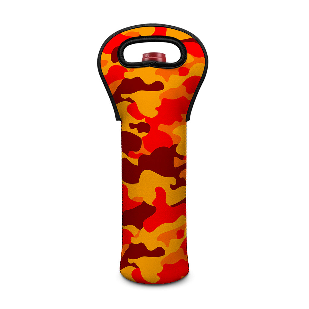 Orange Camouflage Print Single Neoprene Wine Tote