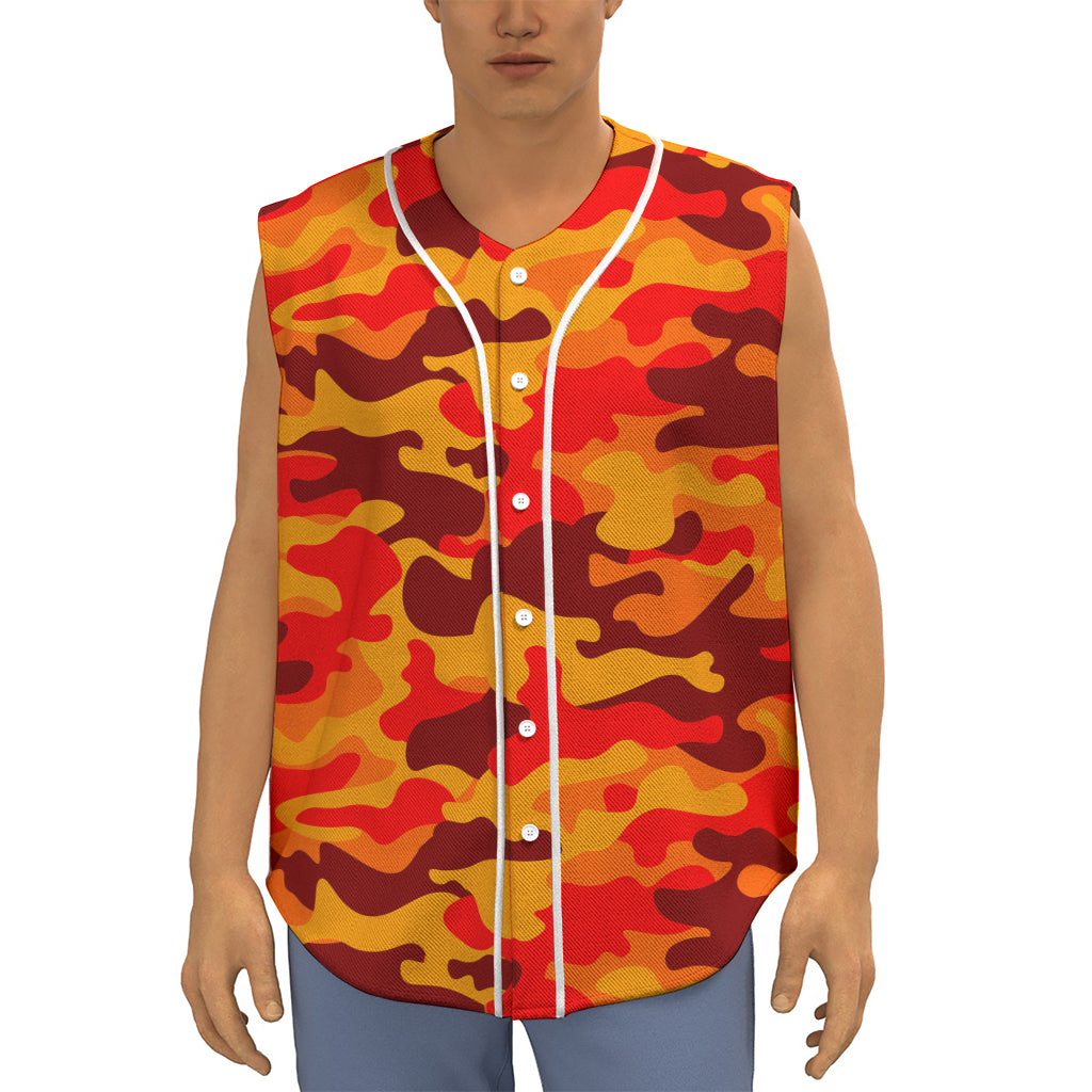 Orange Camouflage Print Sleeveless Baseball Jersey