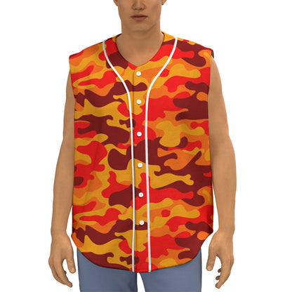 Orange Camouflage Print Sleeveless Baseball Jersey